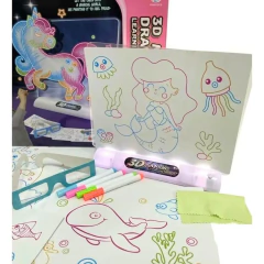 Pizarra Mágica 3D Unicornios Con Luces Led Y Lentes Dibujo