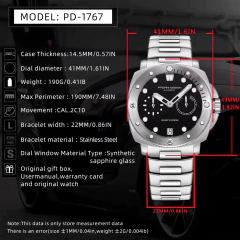 Pagani Design Pd-1767 Acero (Plateado con Negro) Automatico - tienda online