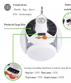 lampara farol con 4 paneles solar y carga con cable especial p camping en internet