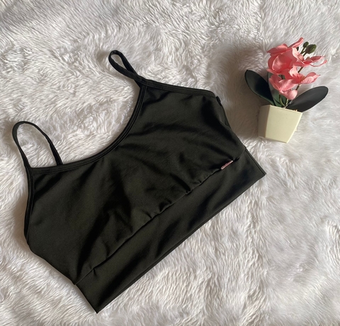 Top s/bojo Alça Fina Sutiã ( Preto )