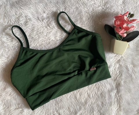 Top s/bojo Alça Fina Sutiã ( Verde Musgo )