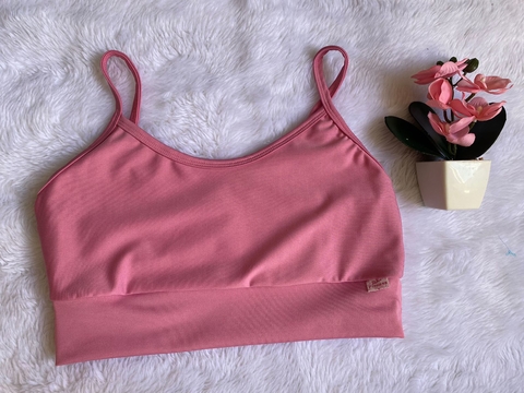 Top s/bojo Alça Fina Sutiã ( Rosa )