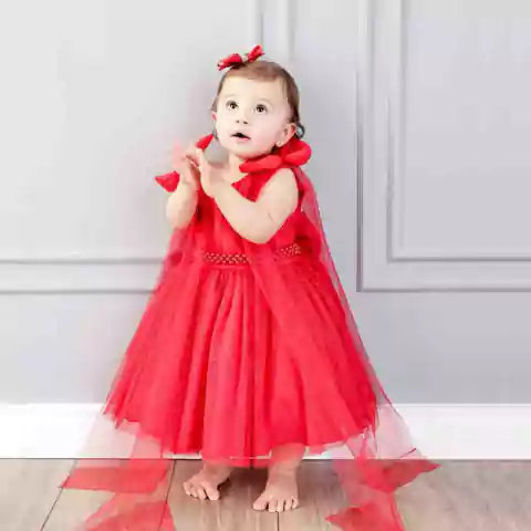 Vestido Infantil Vermelho Tule Brilho Luxo Festa Aniversario Casamento Dama Princesa REF4123 - comprar online