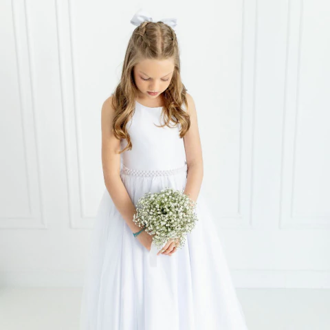 Vestido Longo Branco Com 25 cores de Cinto Perola e Laço 4 A 10 INFANTIL ref4193 - comprar online