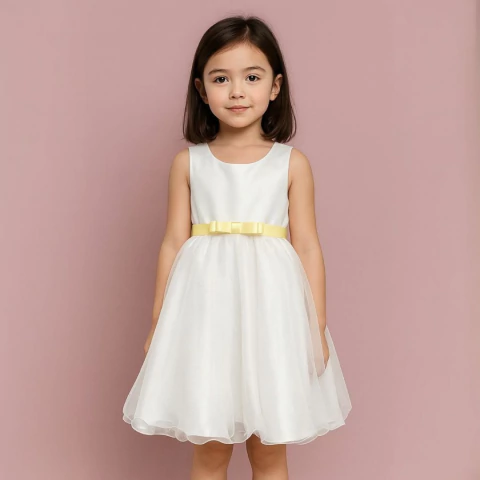 VESTIDO BRANCO MIDI Com Cinto Cetim em 25 cores 12 A 16 INFANTIL ref4161
