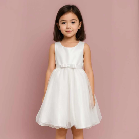 Vestido Branco Midi com Cinto De Cetim em 25 cores 4 A 10 INFANTIL REF4161