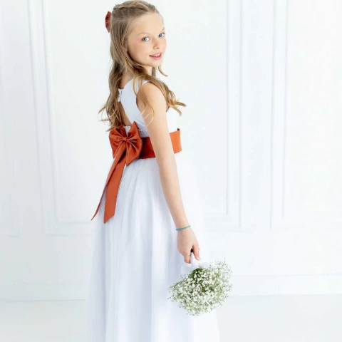 Vestido Longo 12 A 16 Branco Meninas Dama de Honra Faixa 25 CORES Florista Casamento REF4072