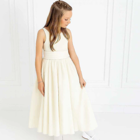 Vestido Infantil Longo Off White Faixa Lisa e laço Off REF4232