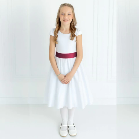 Vestido Branco Mídi com 25 cores de faixa e laço 4 A 10 INFANTIL REF4226