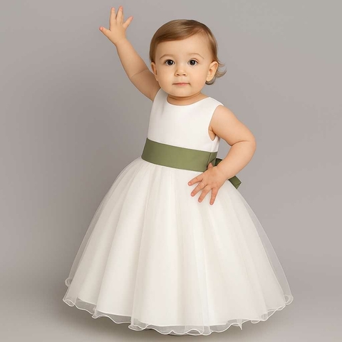 Vestido Longo PMG Branco bebes Dama de Honra Faixa 25 CORES batizado saída maternidade REF4072