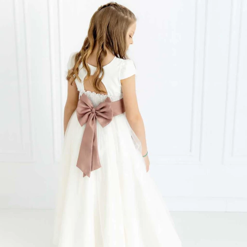 Vestido Longo OFF WHITE infantil 4 A 10 em 25 cores de faixa Dama de honra florista ref4166
