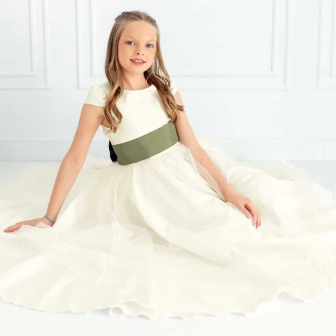 Vestido Longo OFF WHITE infantil 12 A 16 em 25 cores de faixa Dama de honra florista ref4166