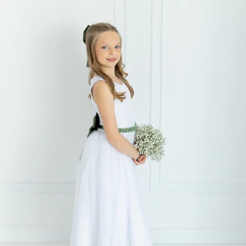 Vestido Infantil Branco Longo com 25 cores de Cinto perola e Laço 123 INFANTIL ref4193 - comprar online