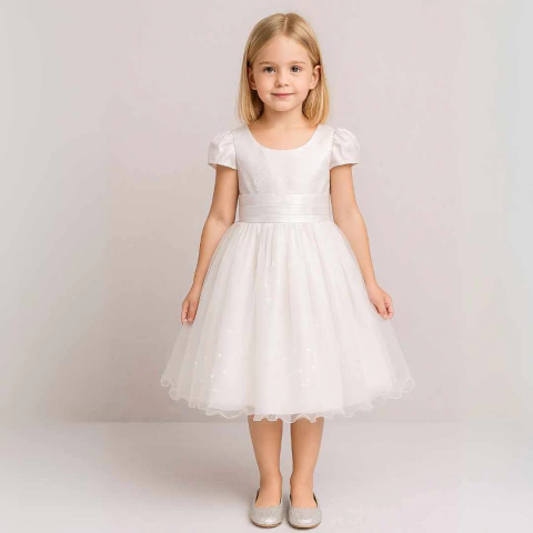 Vestido Branco Infantil Inteiro Tule Crystal Faixa Fixa REF2219