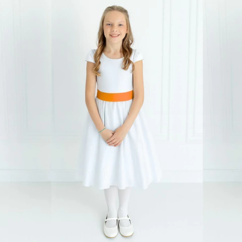 Vestido Infantil Midi Branco com Faixa e laço em 25 cores 123 INFANTIL REF4226