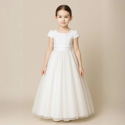 Vestido TALL Infantil Branco Longo Daminha alta Dama de honra 10 a 16 florista REF4224