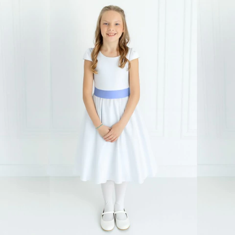 Vestido Midi Branco com faixa e laço em 25 cores 12 A 16 INFANTIL REF4226