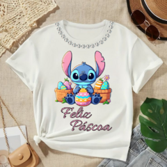 T-SHIRT - COM PEDRARIAS - STITCH FELIZ PASCOA - comprar online