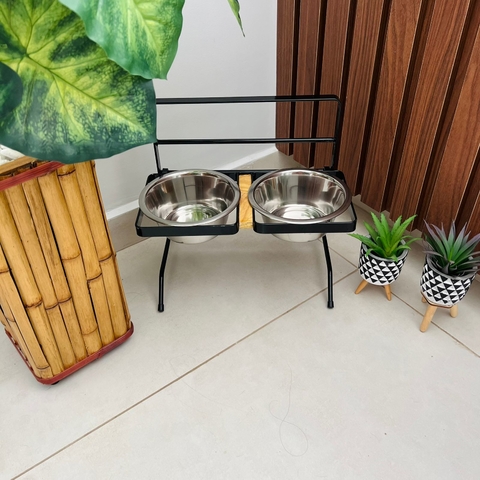 Comedouro Duplo Ajustável Tigela em Inox