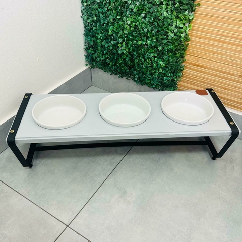 Comedouro Paris SELECT Cinza Triplo Tigela em Porcelana