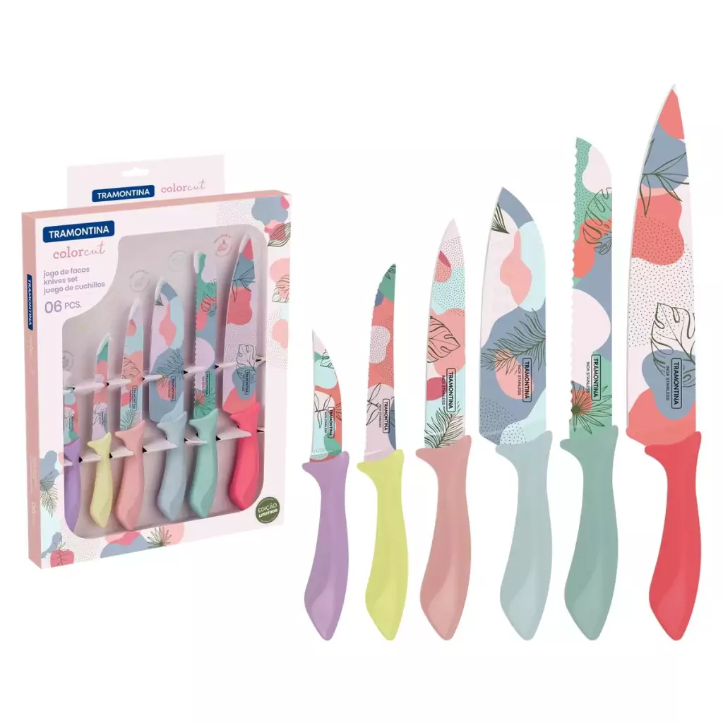 CONJ. FACAS INOX 6PÇ COLOR CUT TRAMONTINA
