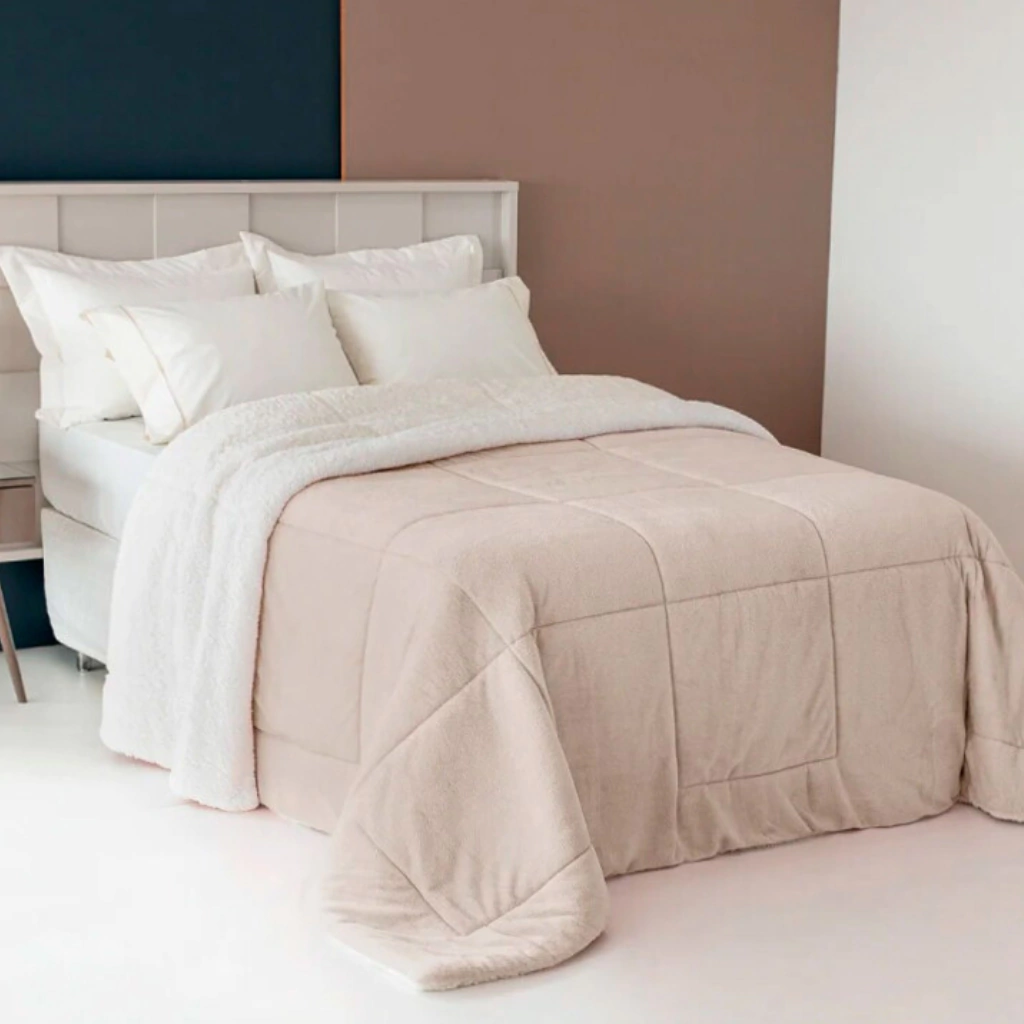Coberdrom Sherpa Edredom Dupla Face Cobertor Manta Felpuda Liso Cama Casal Queen