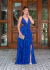 Vestido Yanka, Vestido longo de festano tecido Crepe de seda com bojo, detalhe na cintura, babado e fenda.