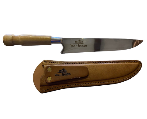 Faca inox cabo de Oliveira com bainha de couro envernizada 8"