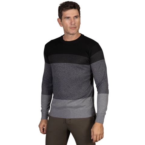 SUÉTER DE LÃ CONFORT LISTRADO PRETO E CINZA