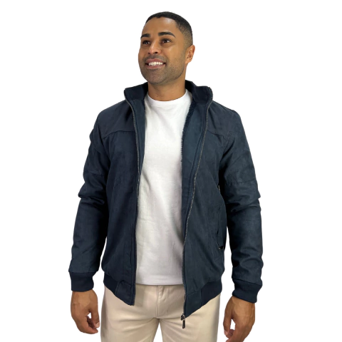 JAQUETA CAMURÇA CONFORT AVESSO COM PELO AZUL