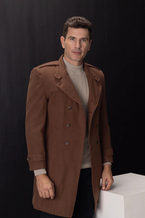 SOBRETUDO LÃ PRENSADADA SLIM FIT CARAMELO
