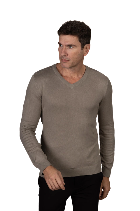SUÉTER DE LÃ SLIM FIT GOLA V BEGE
