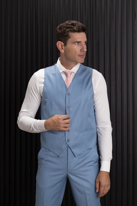 COLETE DE POLIVISCOSE SLIM FIT AZUL CELESTE