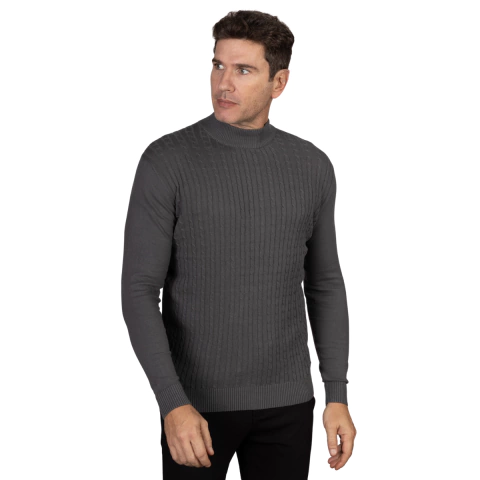 SUÉTER DE LÃ SLIM FIT TRABALHADA GRAFITE