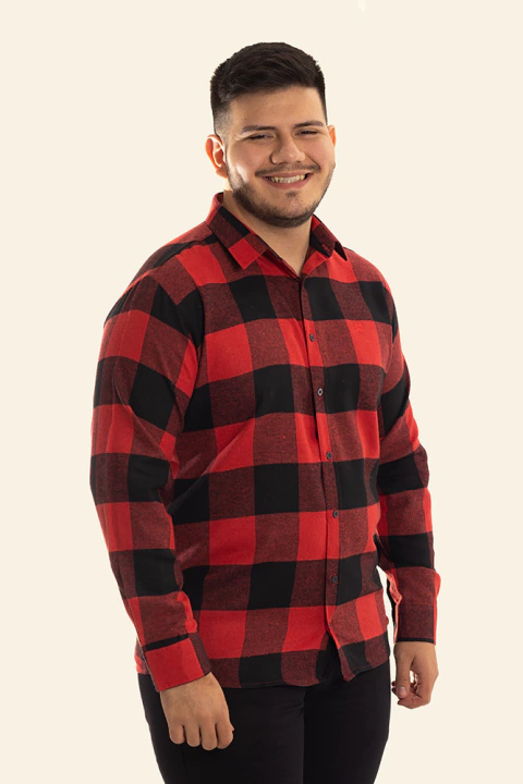 CAMISA SOCIAL XADREZ FLANELA TRADICIONAL VERMELHA