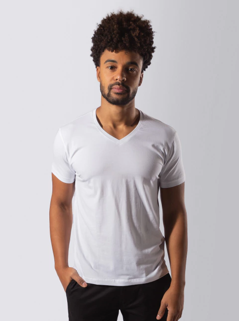 T-shirt Algodão Egípcio Branca Gola V