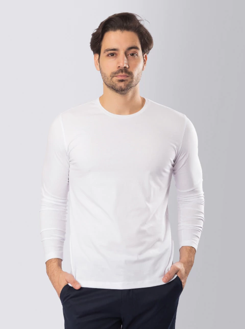 T-shirt Algodão Egípcio Manga Longa Branca