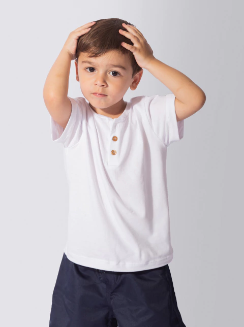 Henley Branca Infantil - Algodão Egípcio