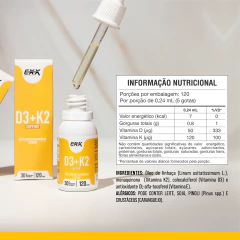 Vitamina D3 + K2 - 120 Doses - Sem Sabor - 30ml - Exx Nutrition - loja online