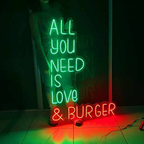 Luminária Neon Led All you need is love and burger 83x120cm