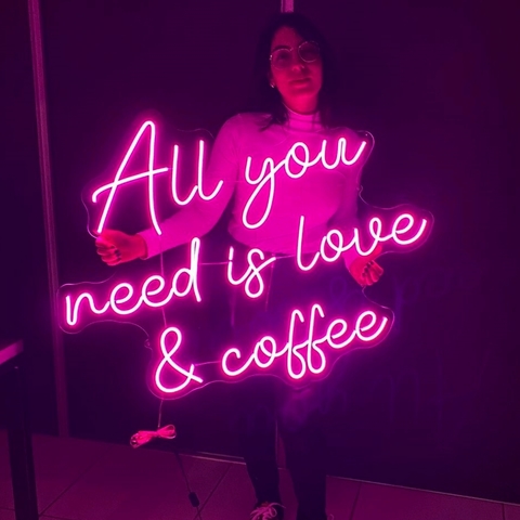 Luminária Neon Led All you need is love and coffee 100x77cm