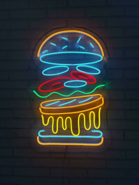 Luminária Neon Led Lanche Burger Delicious 37x60cm