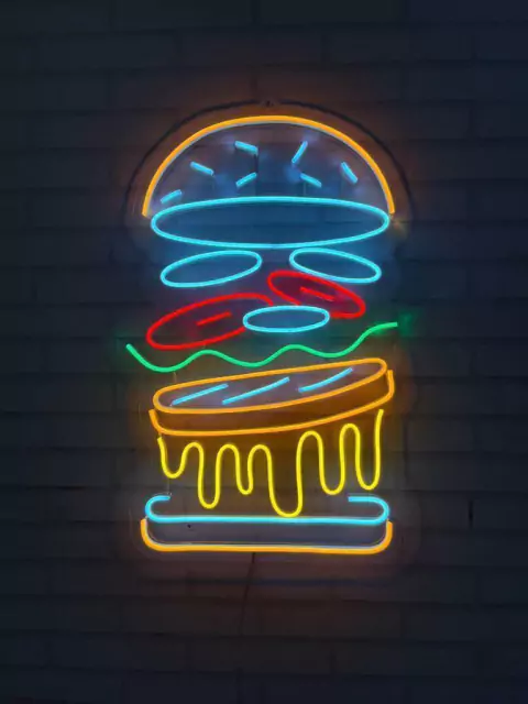 Luminária Neon Led Lanche Burger Delicious 37x60cm