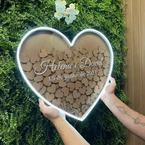 Luminária Neon Led Coração Recepção Convidados Festa Casamento Mdf 50x42cm