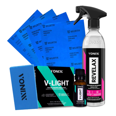 Kit Produtos Vonixx Polimento de Farol Amarelo V-Light Vitrificador Revelax Vonixx Lixas D'Agua Taco de Lixa - comprar online