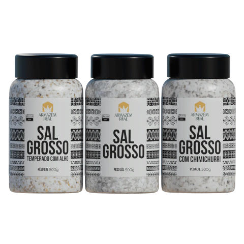 Kit de Sal Grosso Churrasco 3 Potes Armazém Real