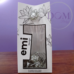 12 Ganchos Para Cortina de Baño Emi 100% Resina Gota Plata con Brillo en internet