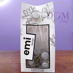 12 Ganchos Para Cortina de Baño Emi 100% Resina Perla Plata con Brillo en internet