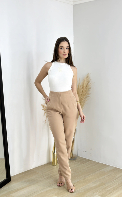 Calça Alfaiataria Feminina Zara Bege