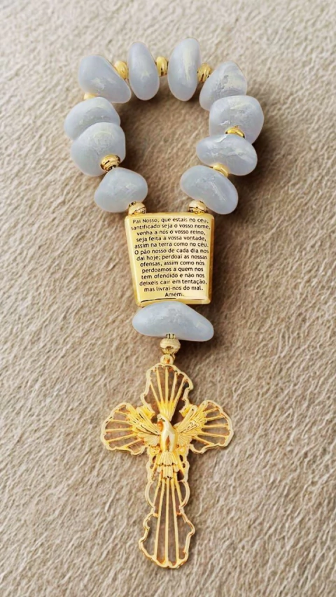 Mini Dezena Religiosa de Pedra Natural Quartzo Branco